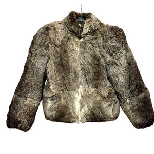 VINTAGE Wilsons 100% Rabbit Fur Jacket Womens S Brown Full Zip Lined Old Money